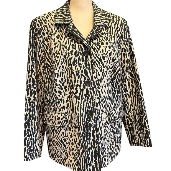 Talbots Blazer Leopard Animal Print Cream Black Jacket Stretch Plus size 16W - Picture 1 of 16